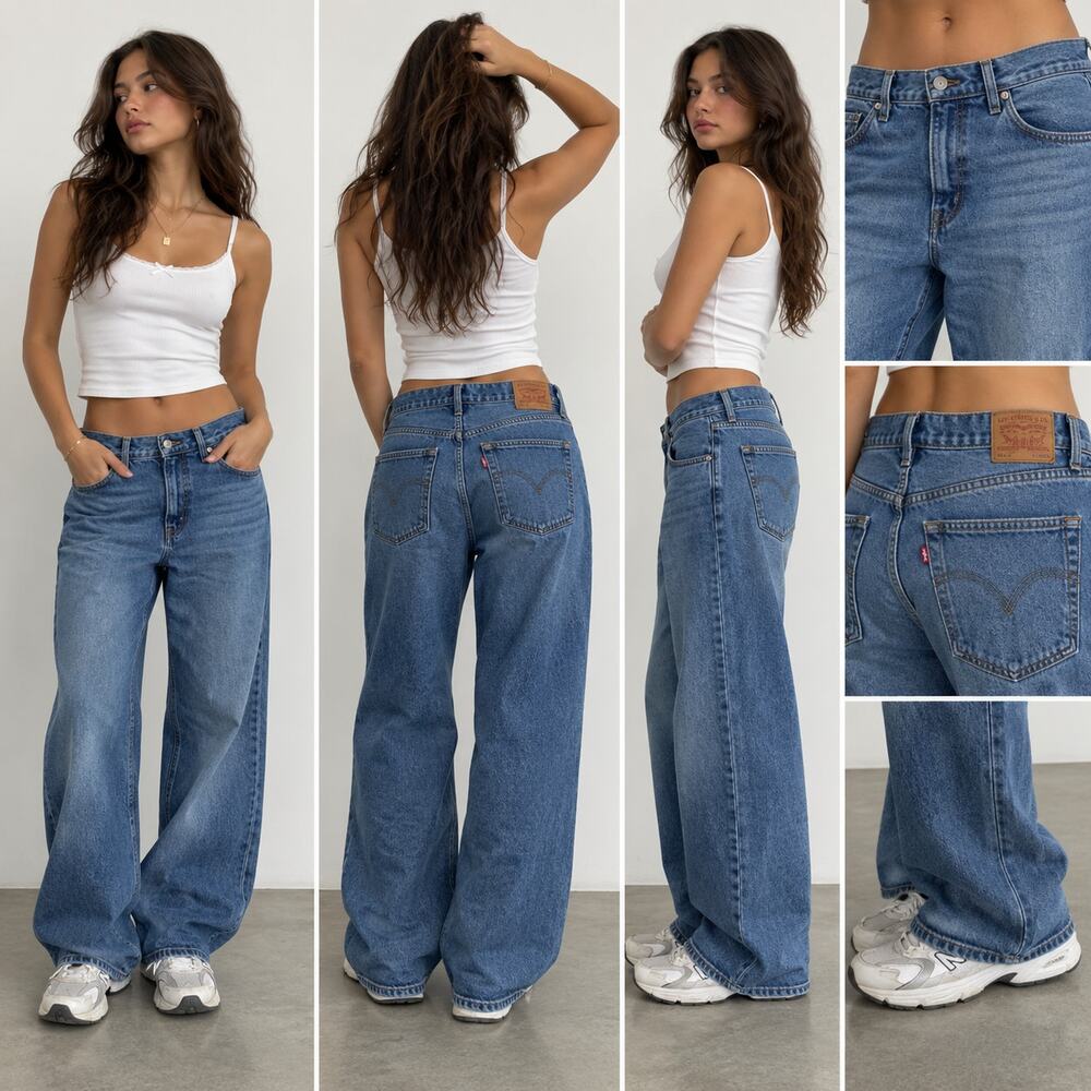 Levi's Premium Low Loose Jeans Womens 30 Blue Baggy Wide Leg Y2K Denim